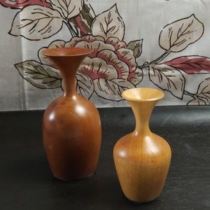 Vintage Hand Carved Wood Mid Century Bud Vases